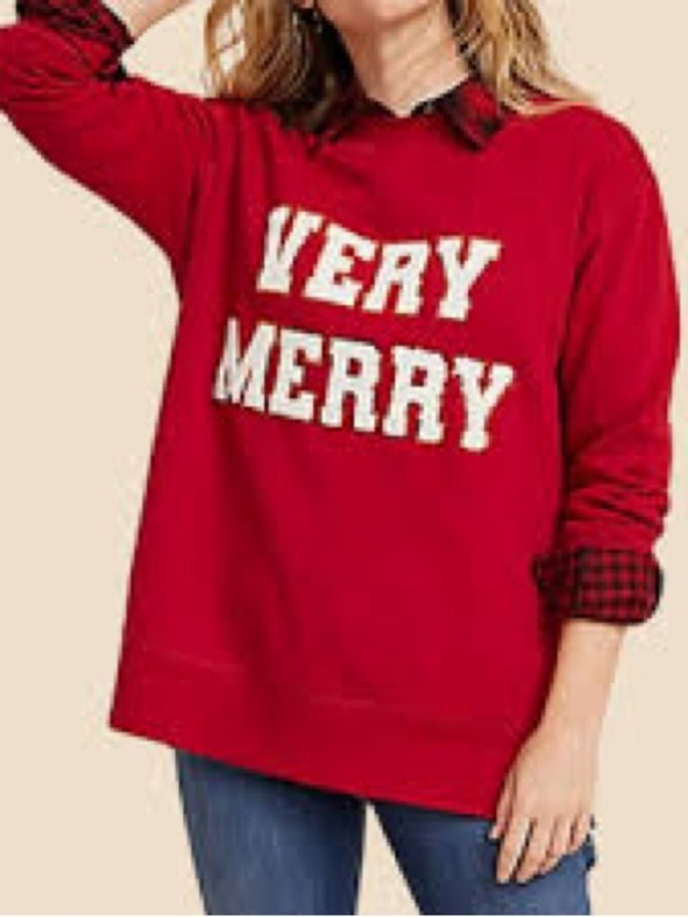 Maurice's Red Crewneck Sweater 'VERY MERRY' Christmas Holiday Sz M